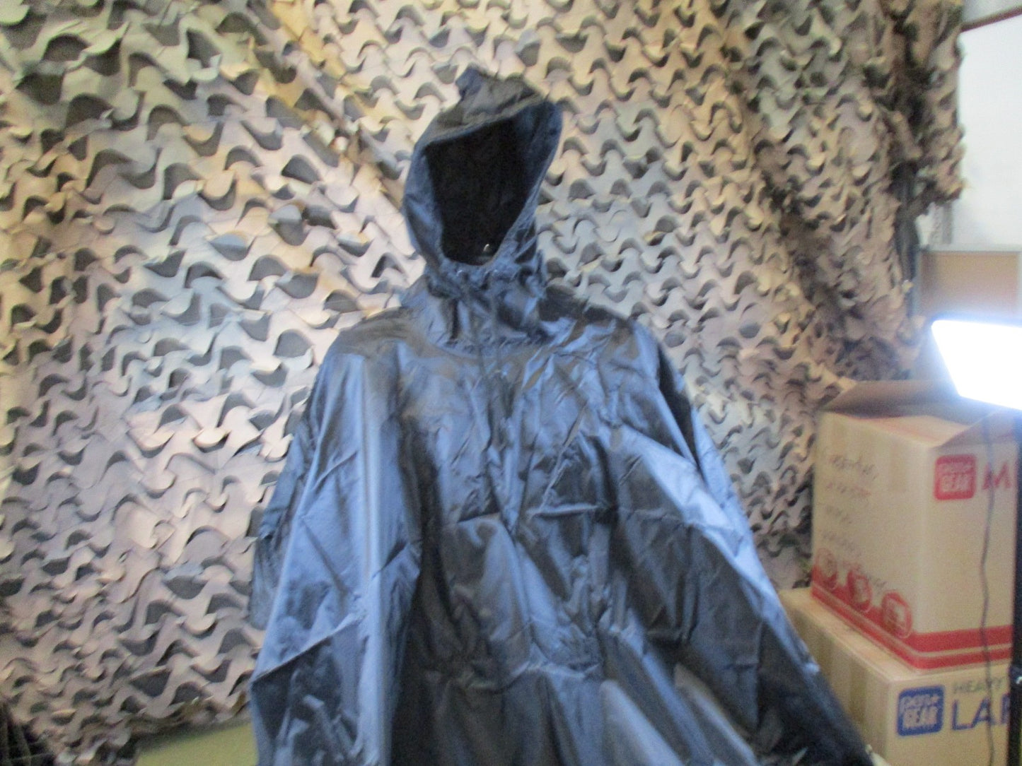 Fox Outdoor Rip Stop Poncho Black Water Repellent Hooded Rain Gear New