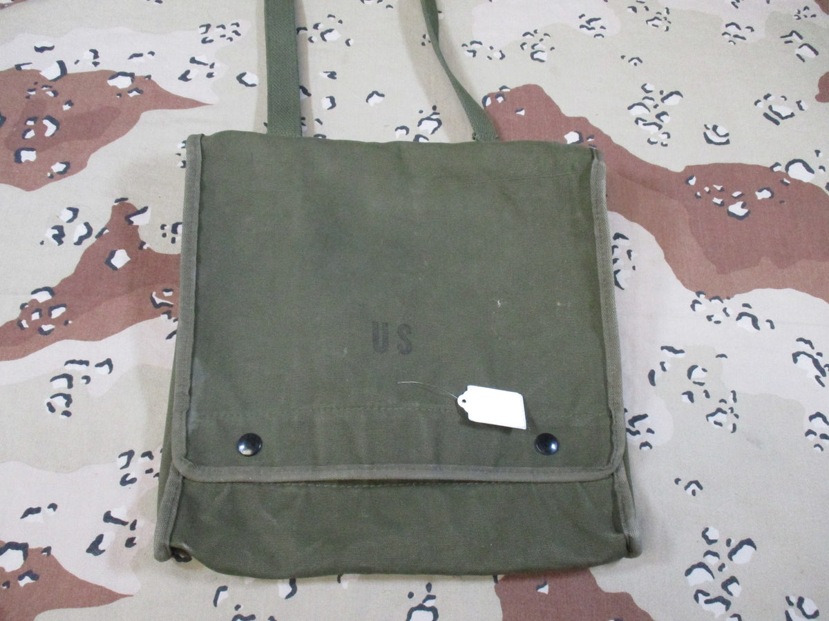 Vintage US Military M-1950 Map Case OD Green Canvas Field Bag USGI Surplus