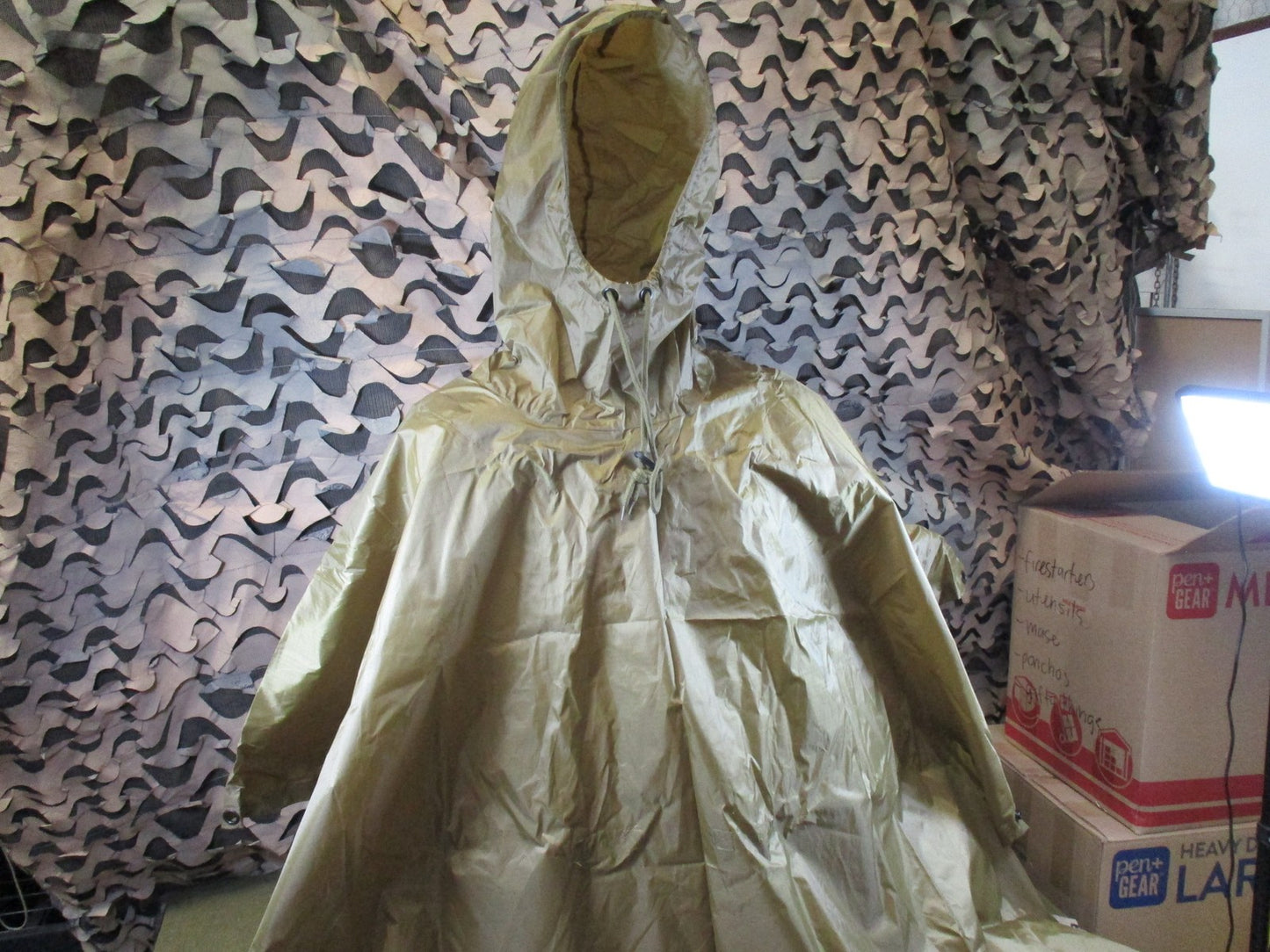 Rothco Rip Stop Poncho Coyote Brown Water Repellent Hooded Rain Gear w/ Pouch