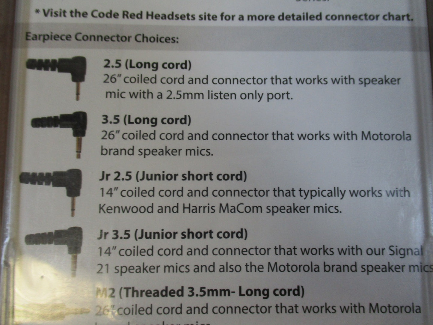 Code Red Headsets Guard Jr 2.5 – Acoustic Tube Earpiece – New in Packaging