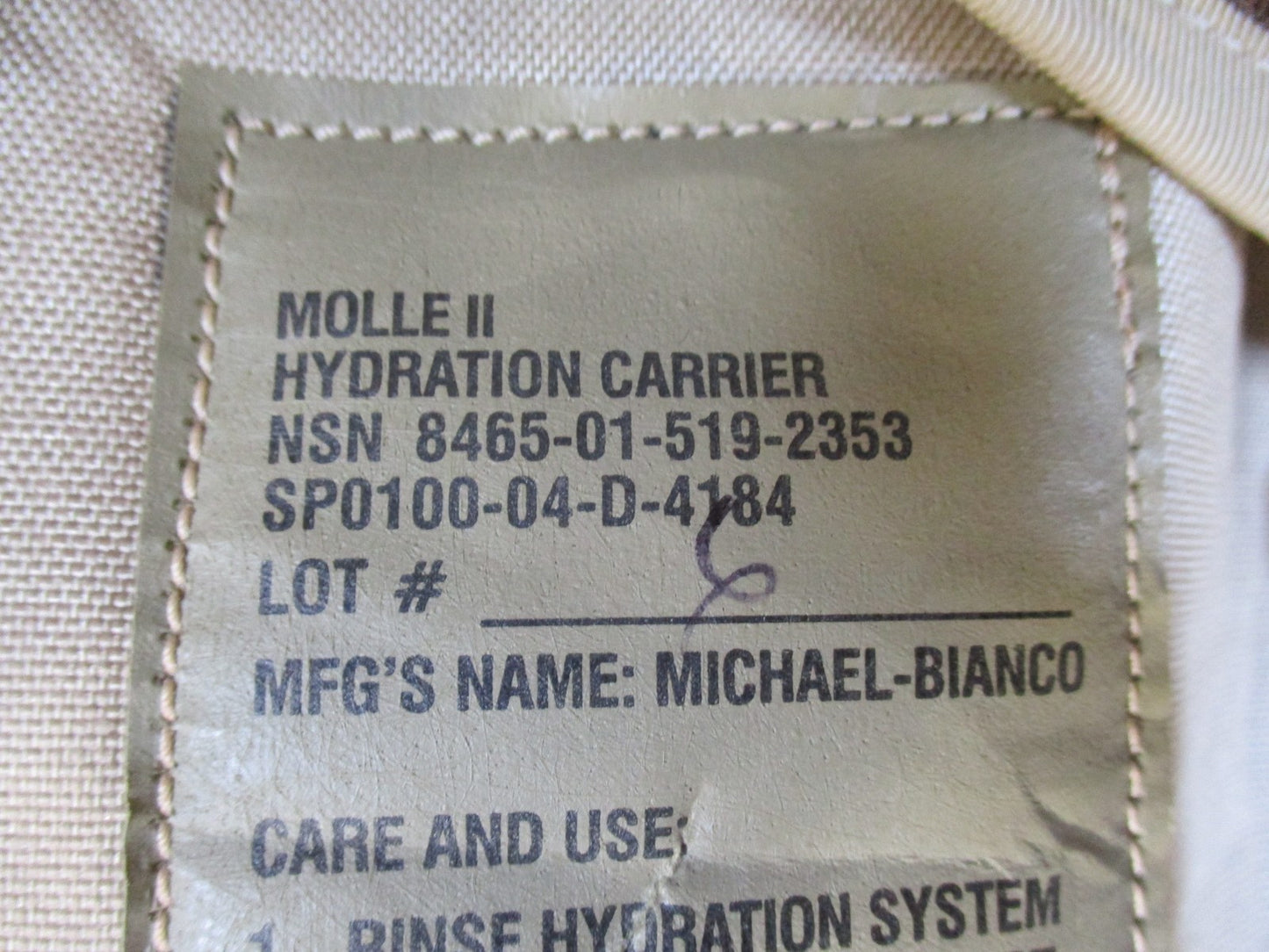Genuine US Military MOLLE II Hydration Carrier System Tan Michael-Bianco