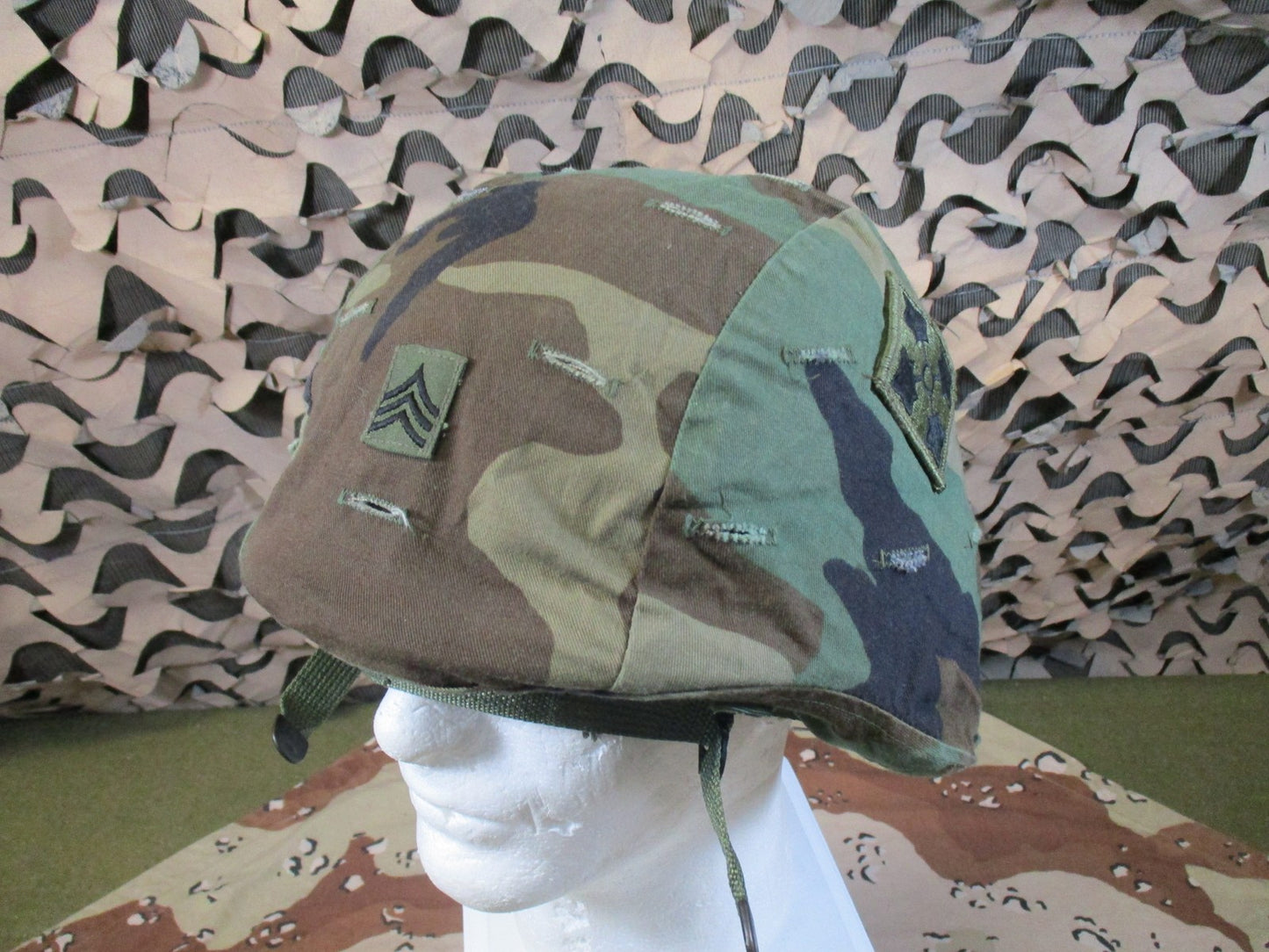 US Military PASGT Helmet Woodland Camo 4th Infantry Division Sergeant 1284