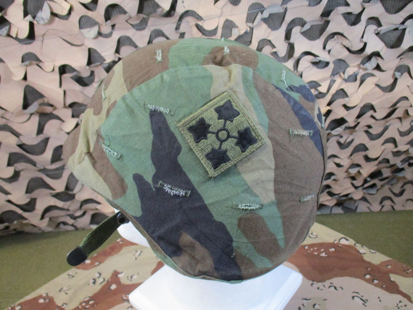 US Military PASGT Helmet Woodland Camo 4th Infantry Division Sergeant 1284