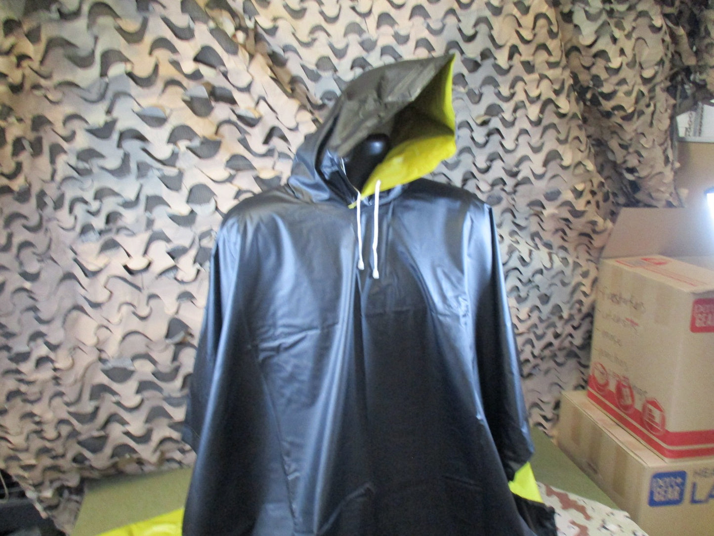 Rothco Reversible P.V.C. Poncho Black/Yellow Waterproof Hooded Rain Gear 52x80
