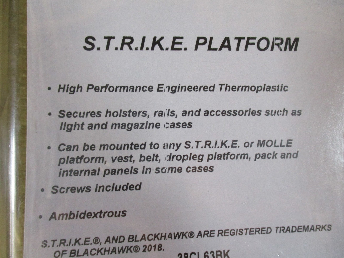 Blackhawk S.T.R.I.K.E. Platform MOLLE Adapter Ambidextrous Black 38CL63BK New