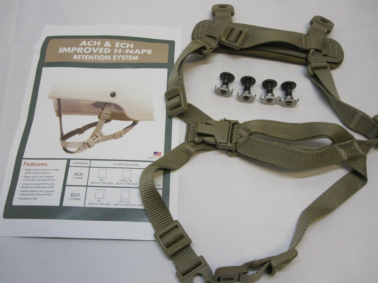 ENHANCED COMBAT HELMET H-NAPE CHINSTRAP ECH COYOTE BROWN RETENTION SYSTEM STRAP