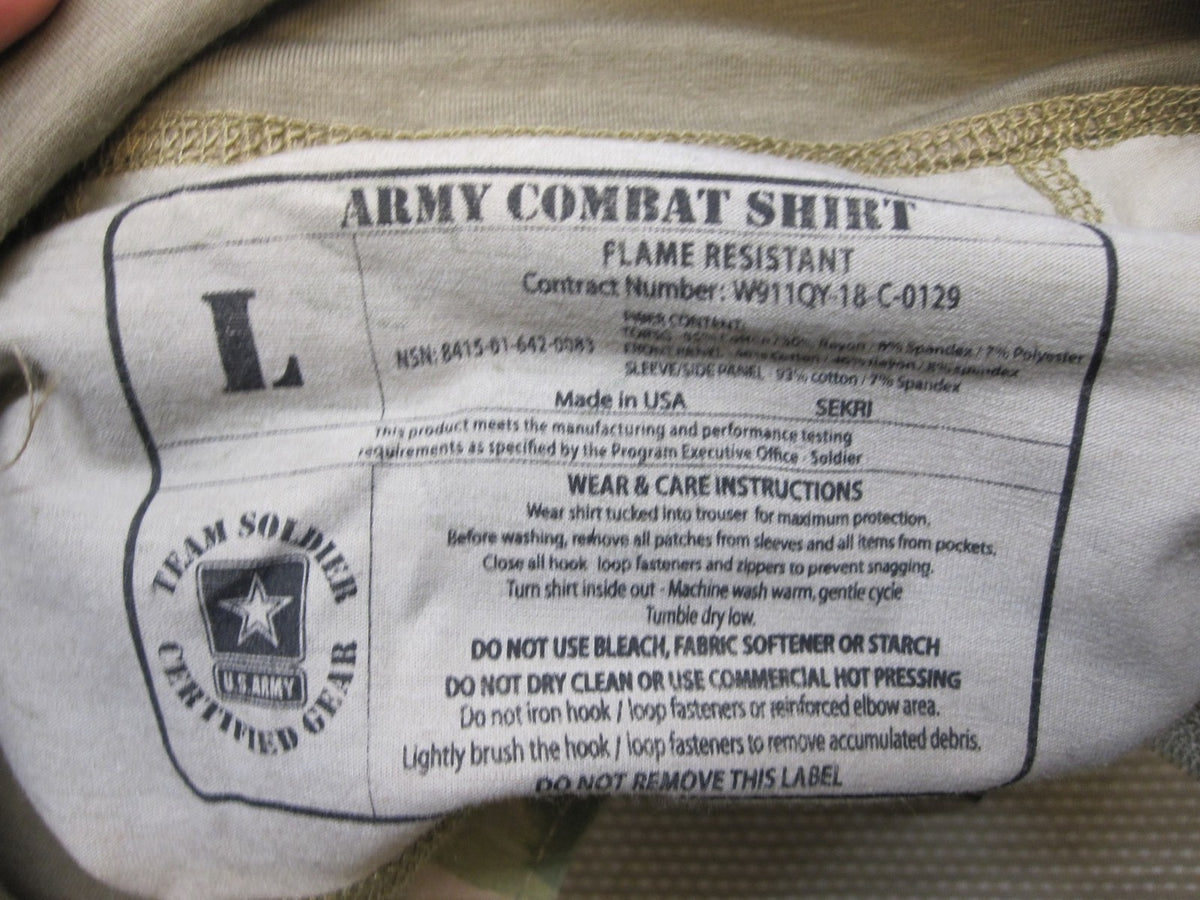 NEW USGI ARMY COMBAT SHIRT LARGE SCORPION OCP W2 1/4 ZIPPER FLAME RESISTANT ACS