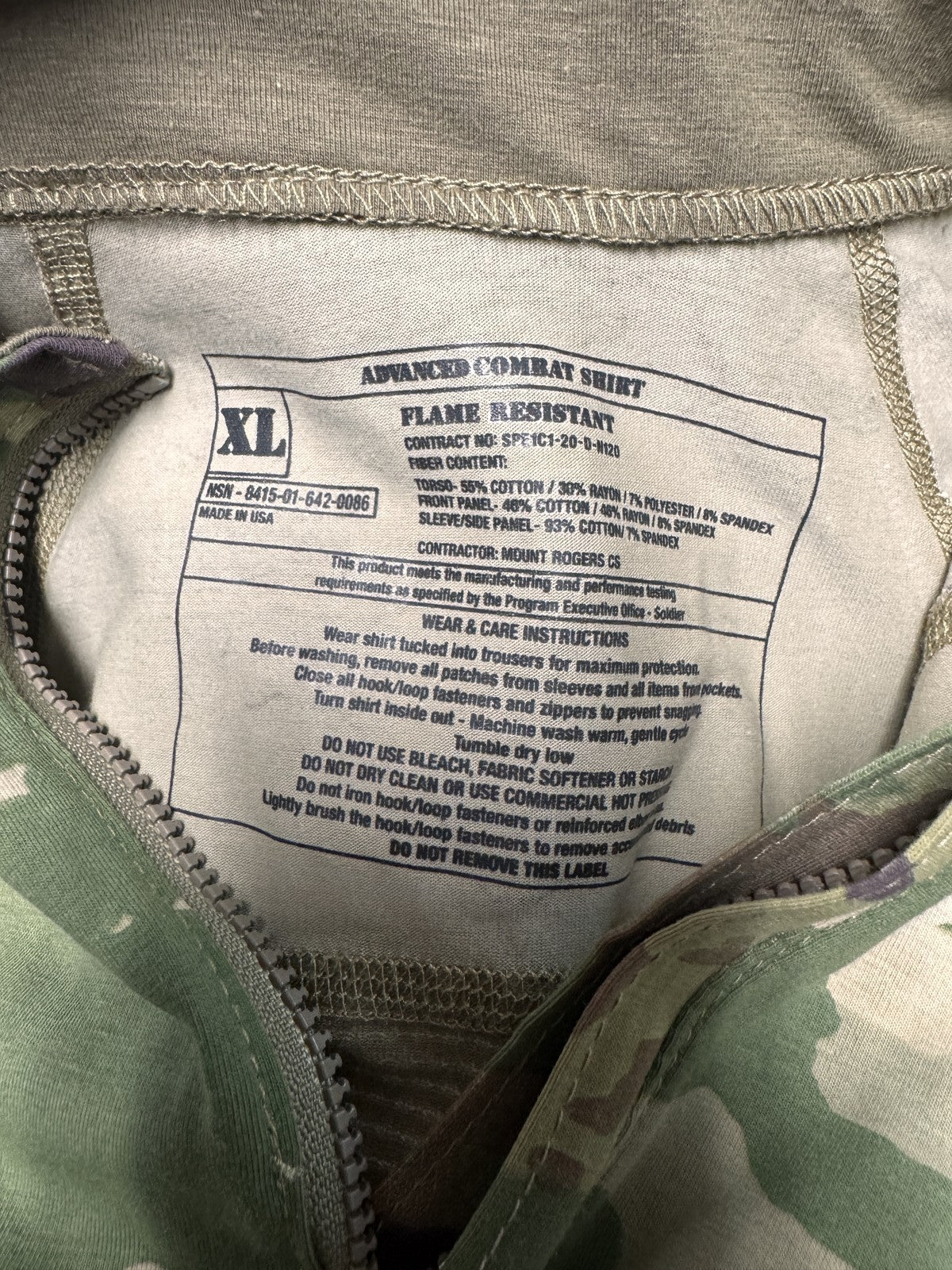 New Army OCP Scorpion W2 Combat Shirt XL Flame Resistant 1/4 Zip Hot Weather