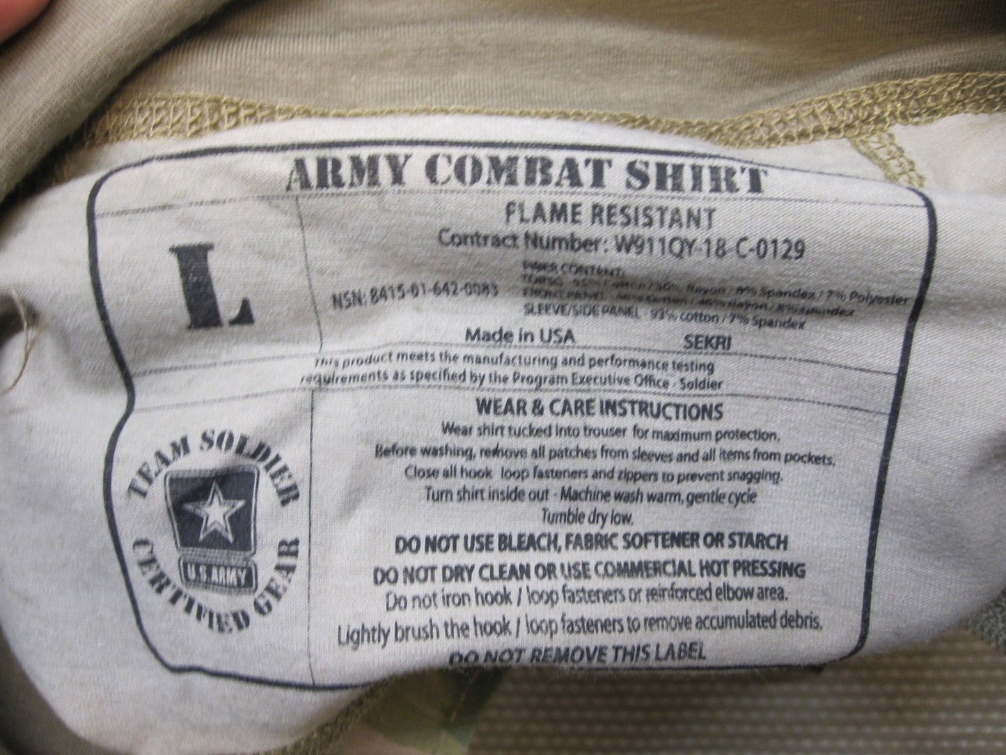 NEW USGI ARMY COMBAT SHIRT LARGE SCORPION OCP W2 1/4 ZIPPER FLAME RESISTANT ACS