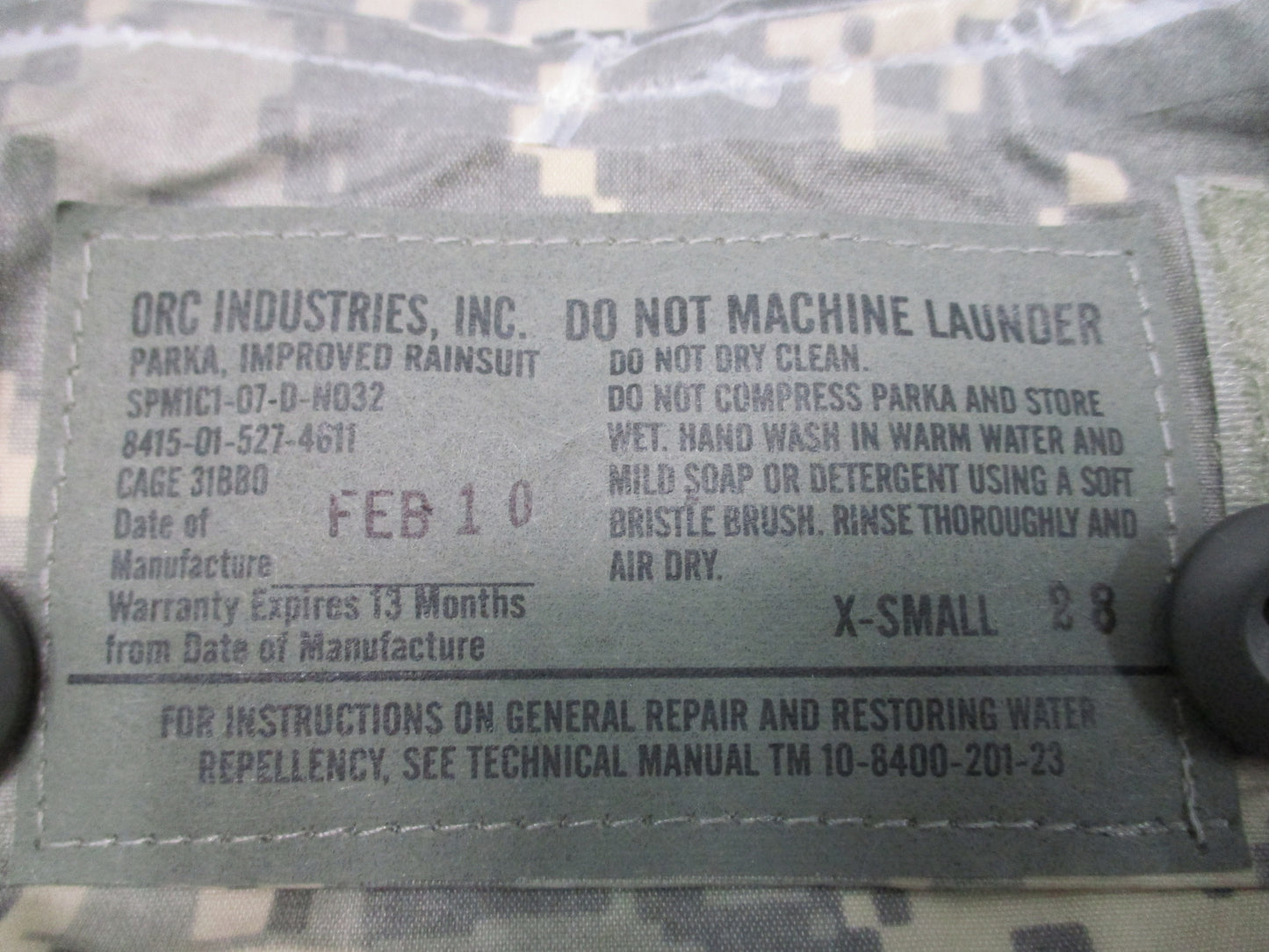 US Military Improved Rainsuit Parka UCP Digital Camo Jacket X-Small ORC Industri