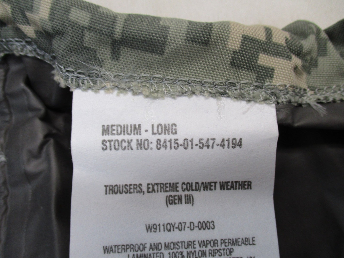 USGI ECWCS Gen III Level 6 UCP Gore-Tex Trousers ACU Digital Medium Long NWT