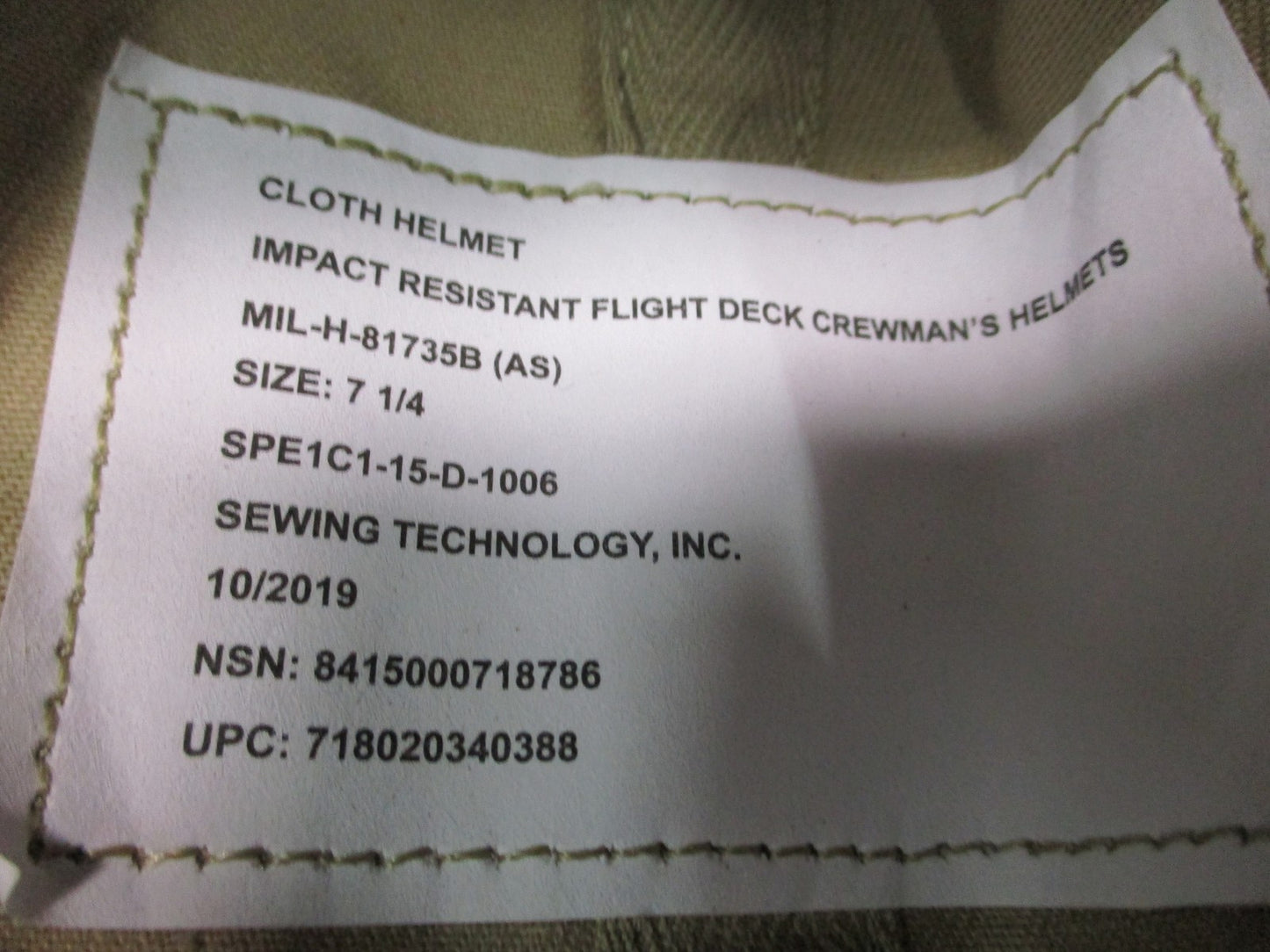 US Military Flight Deck Crewman Helmet MIL-H-81735B Size 7 1/4 Tan Surplus