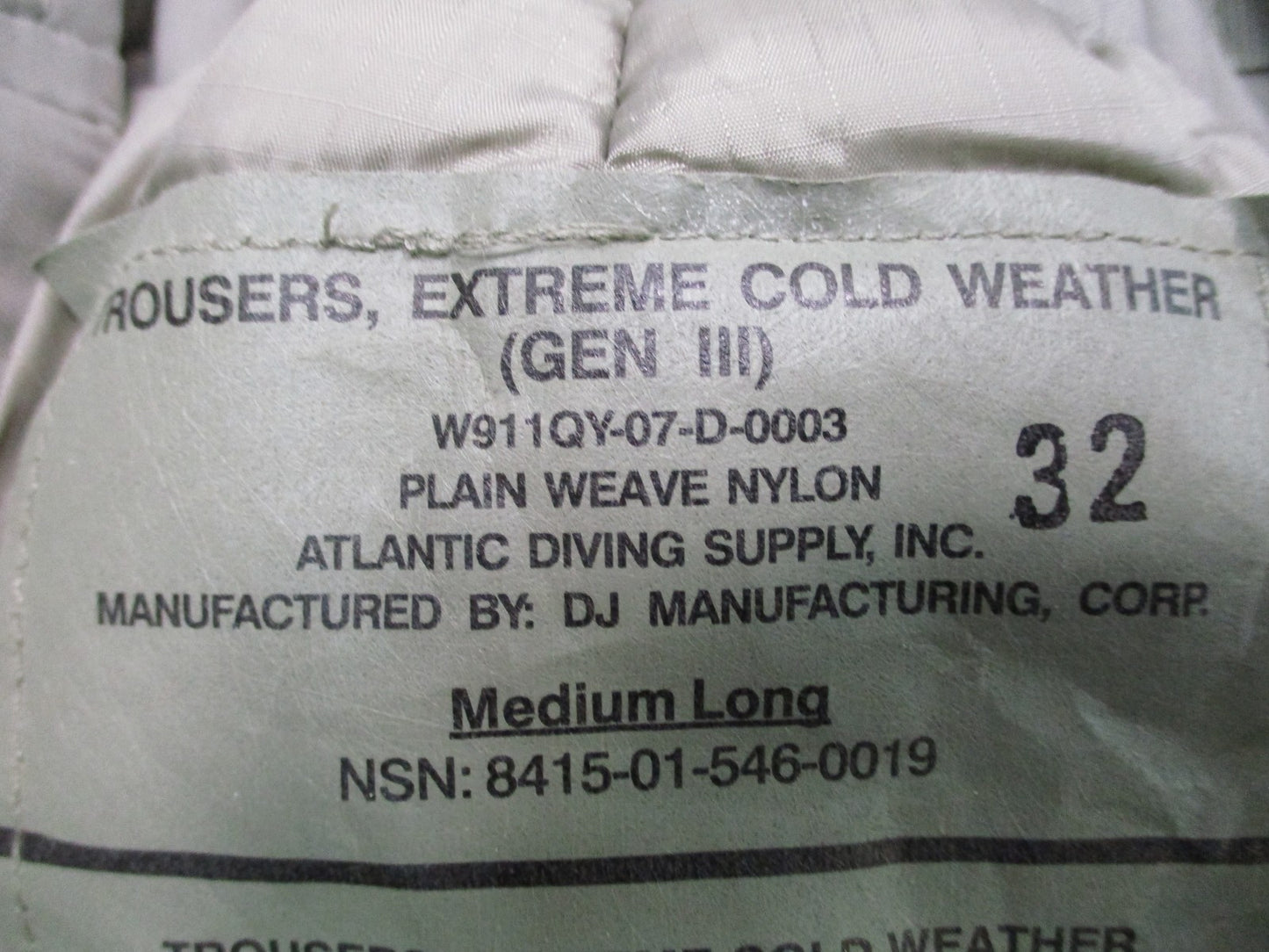 GEN3 PRIMALOFT LEVEL 7 TROUSERS EXTREME COLD WEATHER MED/LONG 8415-01-546-0019