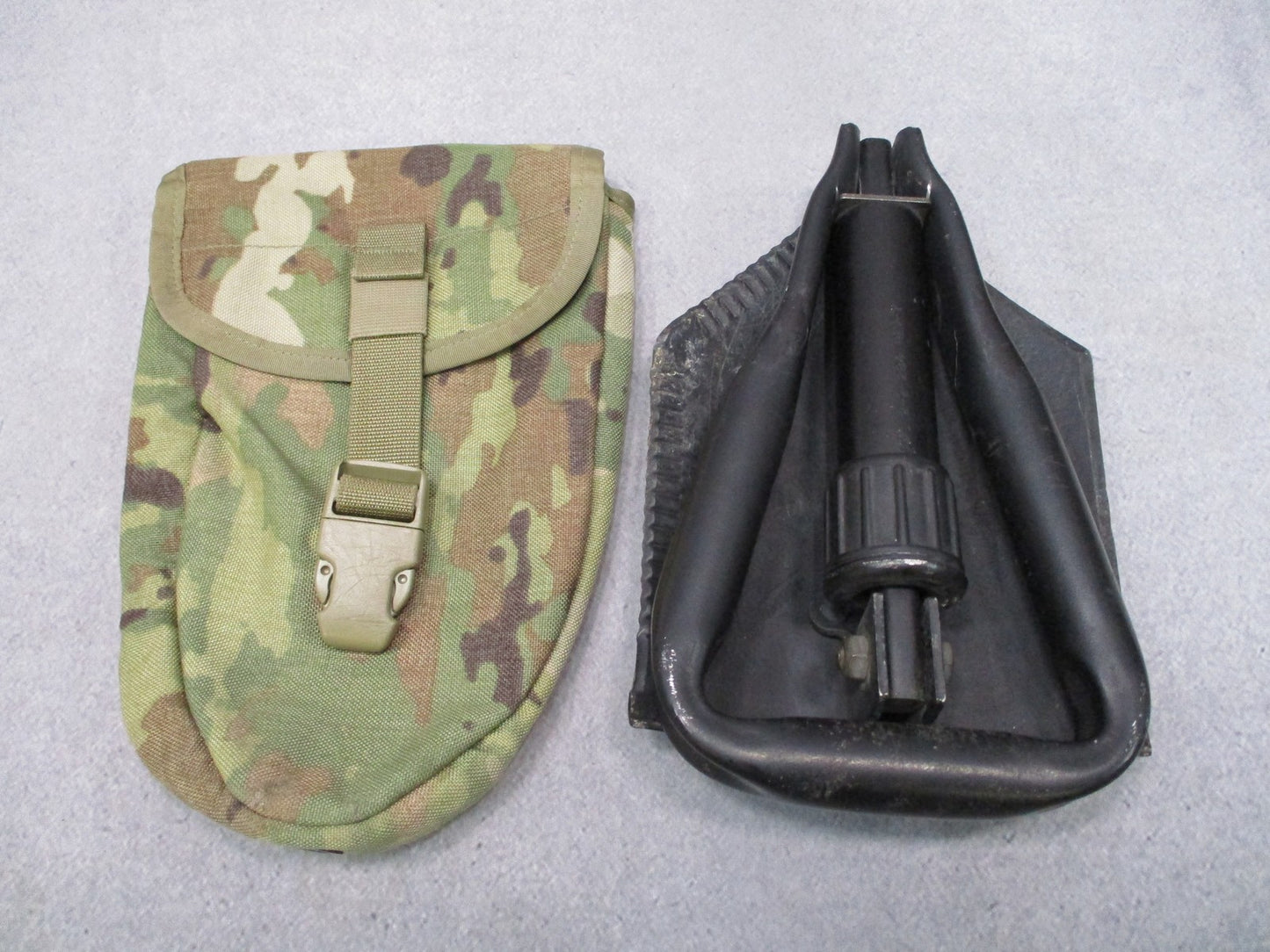 US Military Issue Tri-Fold E-Tool Shovel with Scorpion OCP w2 MOLLE II Pouch