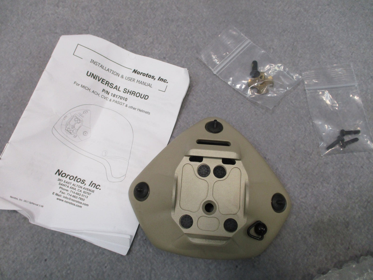 NOROTOS 1 OR 3 HOLE SHROUD NVG MOUNT TACTICAL HELMET BASE PLATE BRACKET (NEW)