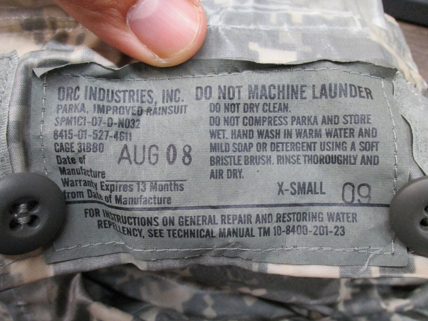 X-SMALL ARMY ACU DIGITAL WET WEATHER IMPROVED RAINSUIT JACKET 8415-01-527-4611