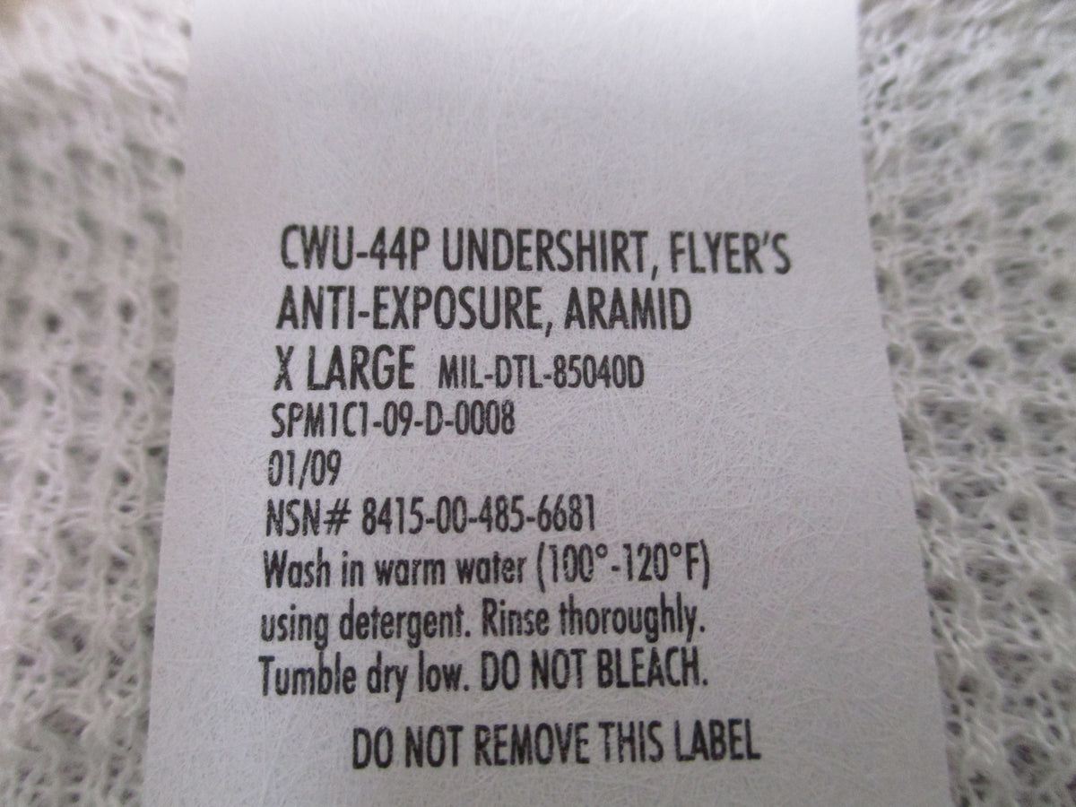 USGI CWU-44P Flyer's Aramid Anti-Exposure Undershirt X-Large White NOS