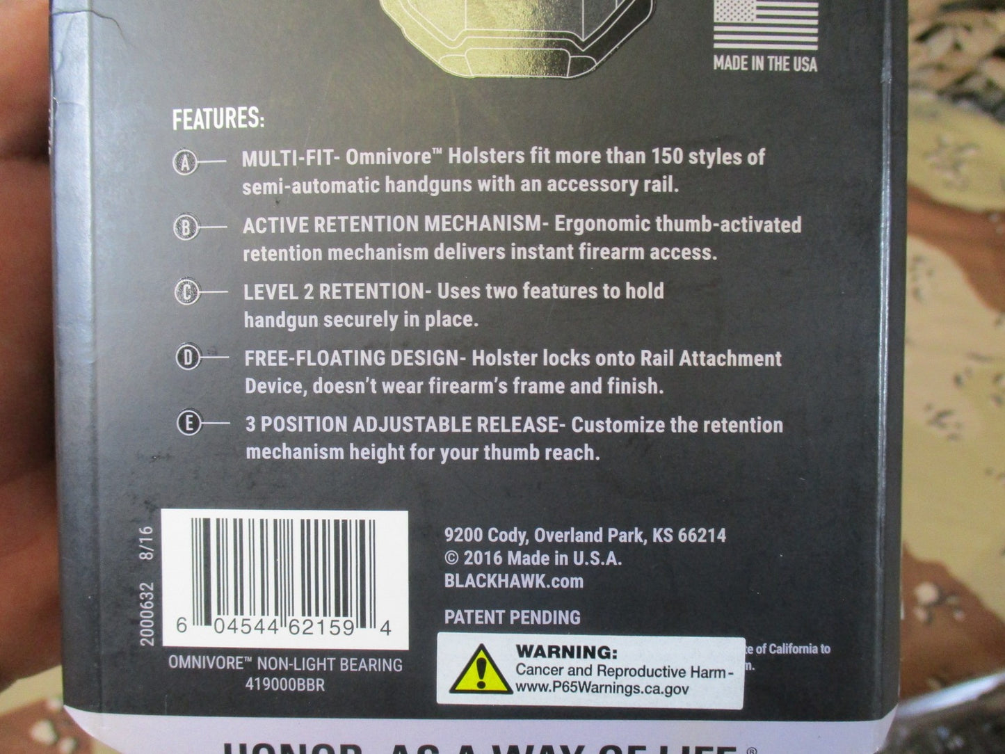 Blackhawk Omnivore Multi-Fit Holster Non-Light Bearing Right Hand 419000BBR New