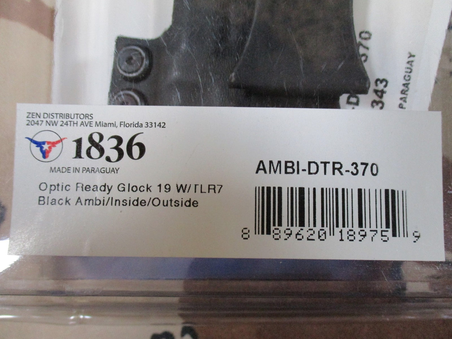 1836 Tagua Optic Ready Holster for Glock 19 w/ TLR-7 Ambidextrous IWB OWB Black