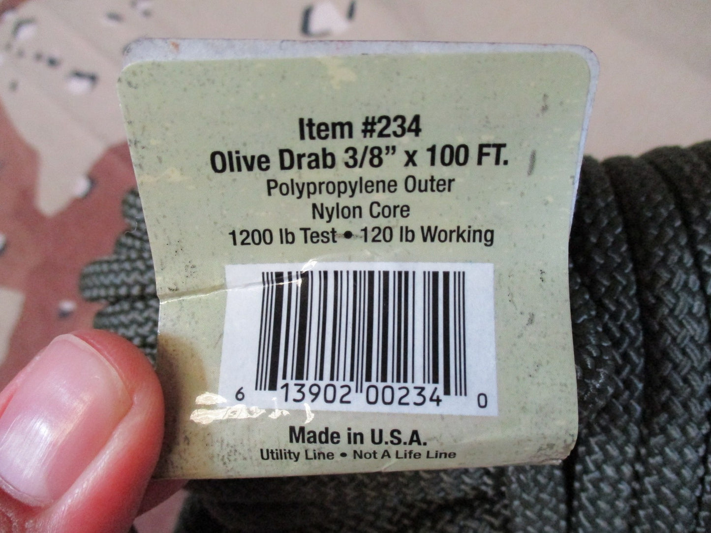 Rothco 3/8" x 100' Utility Rope Olive Drab 1200lb Test Camping Outdoor Cord