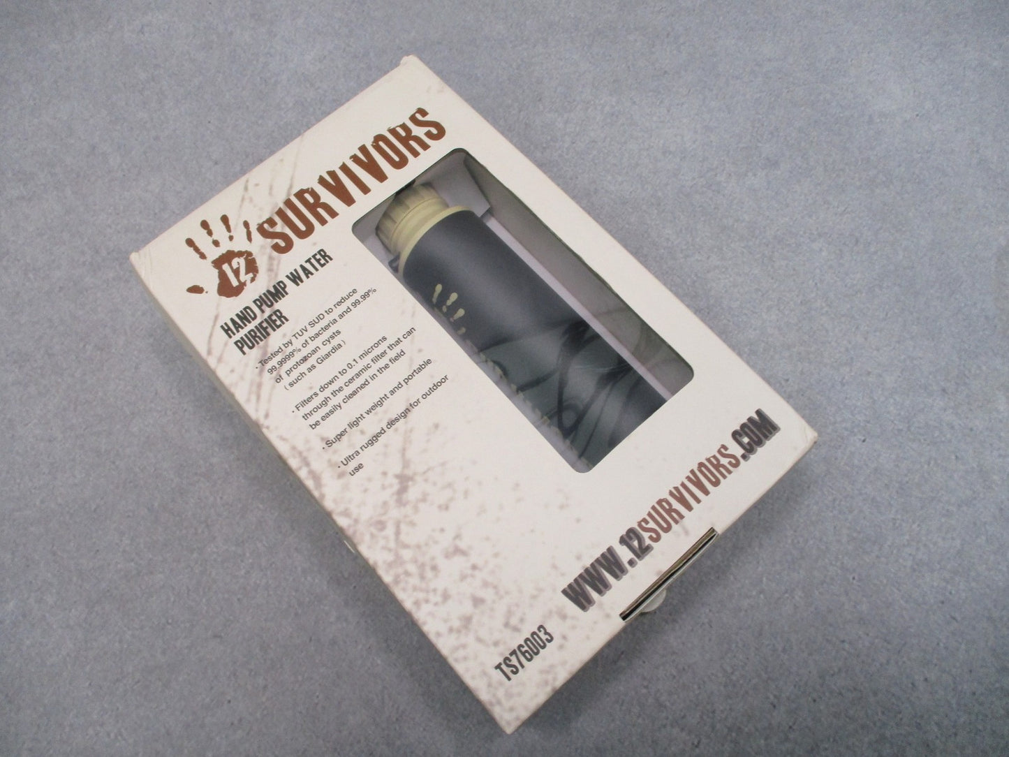 12 Survivors TS76003 Hand Pump Water Purifier - Portable Camping Survival Filter