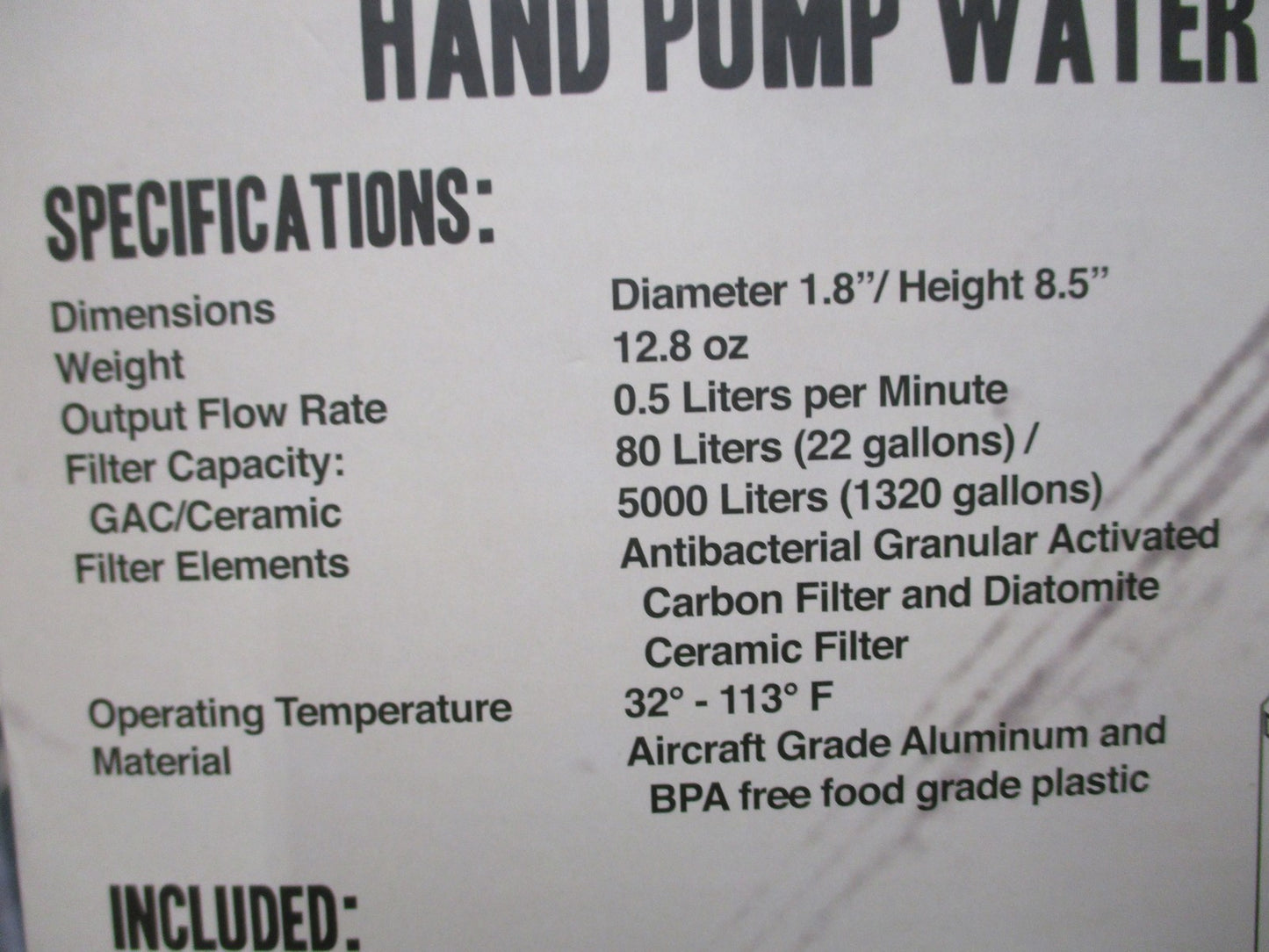 12 Survivors TS76003 Hand Pump Water Purifier - Portable Camping Survival Filter