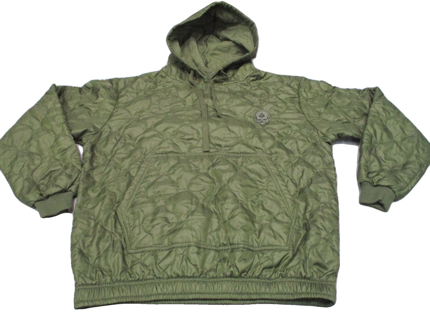Zero Foxtrot Quilted Pullover Hoodie Men's Large Olive Green Skull Patch