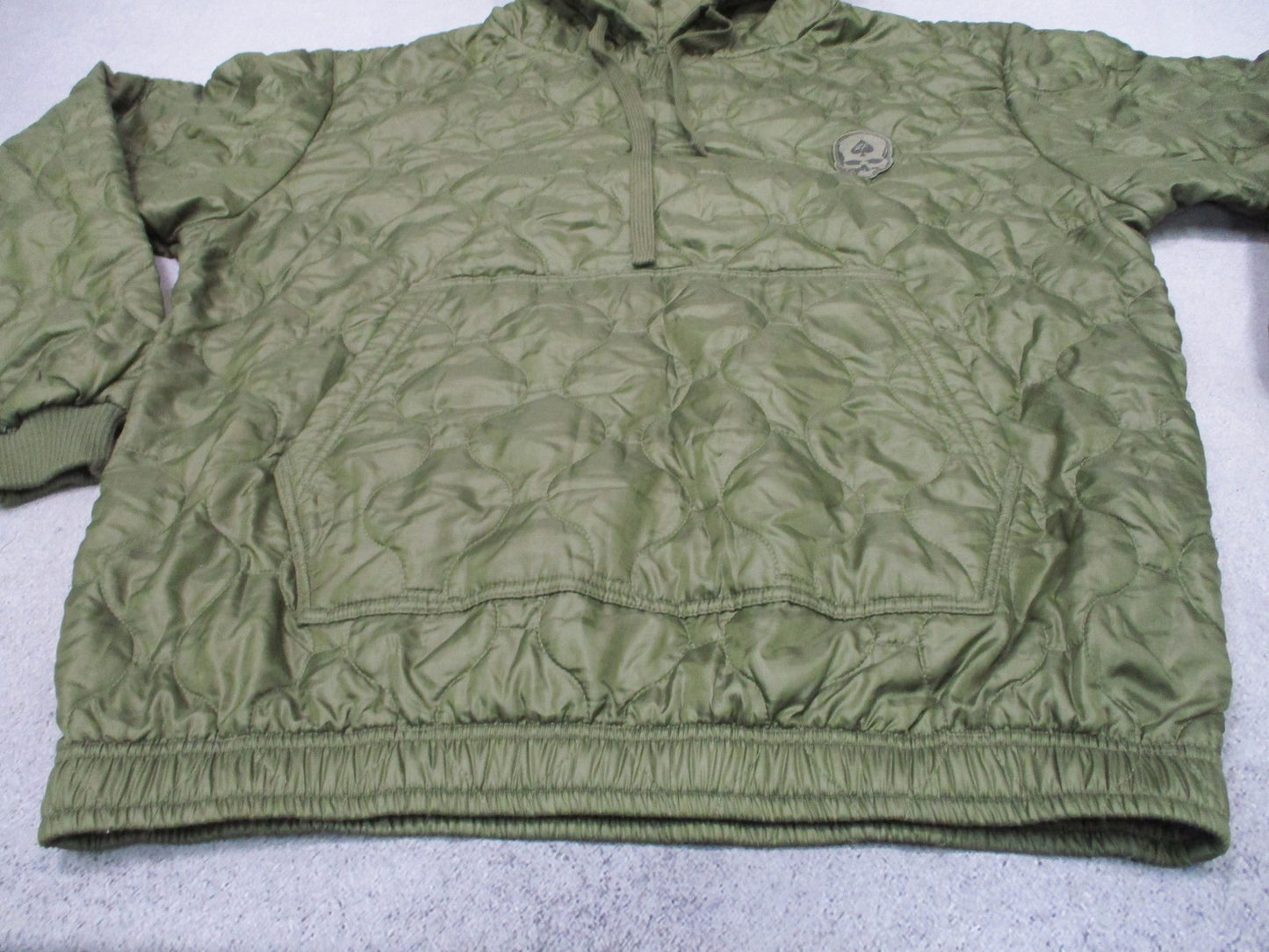 Zero Foxtrot Quilted Pullover Hoodie Men's Large Olive Green Skull Patch
