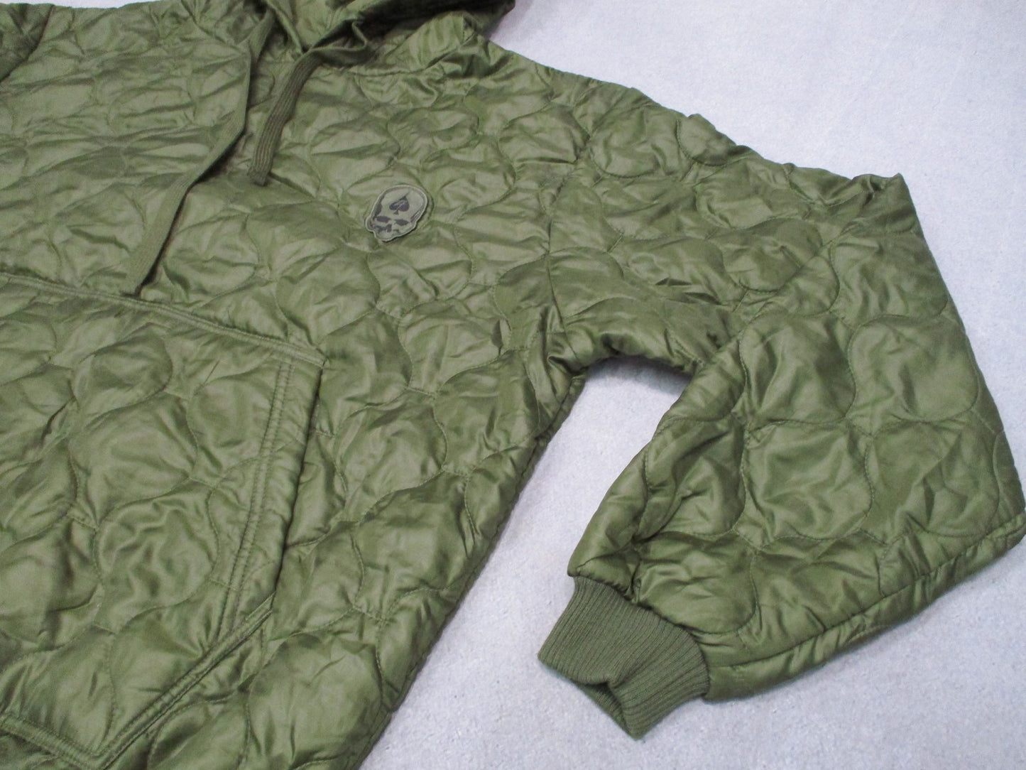 Zero Foxtrot Quilted Pullover Hoodie Men's Large Olive Green Skull Patch