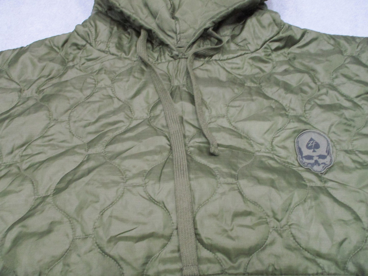 Zero Foxtrot Quilted Pullover Hoodie Men's Large Olive Green Skull Patch