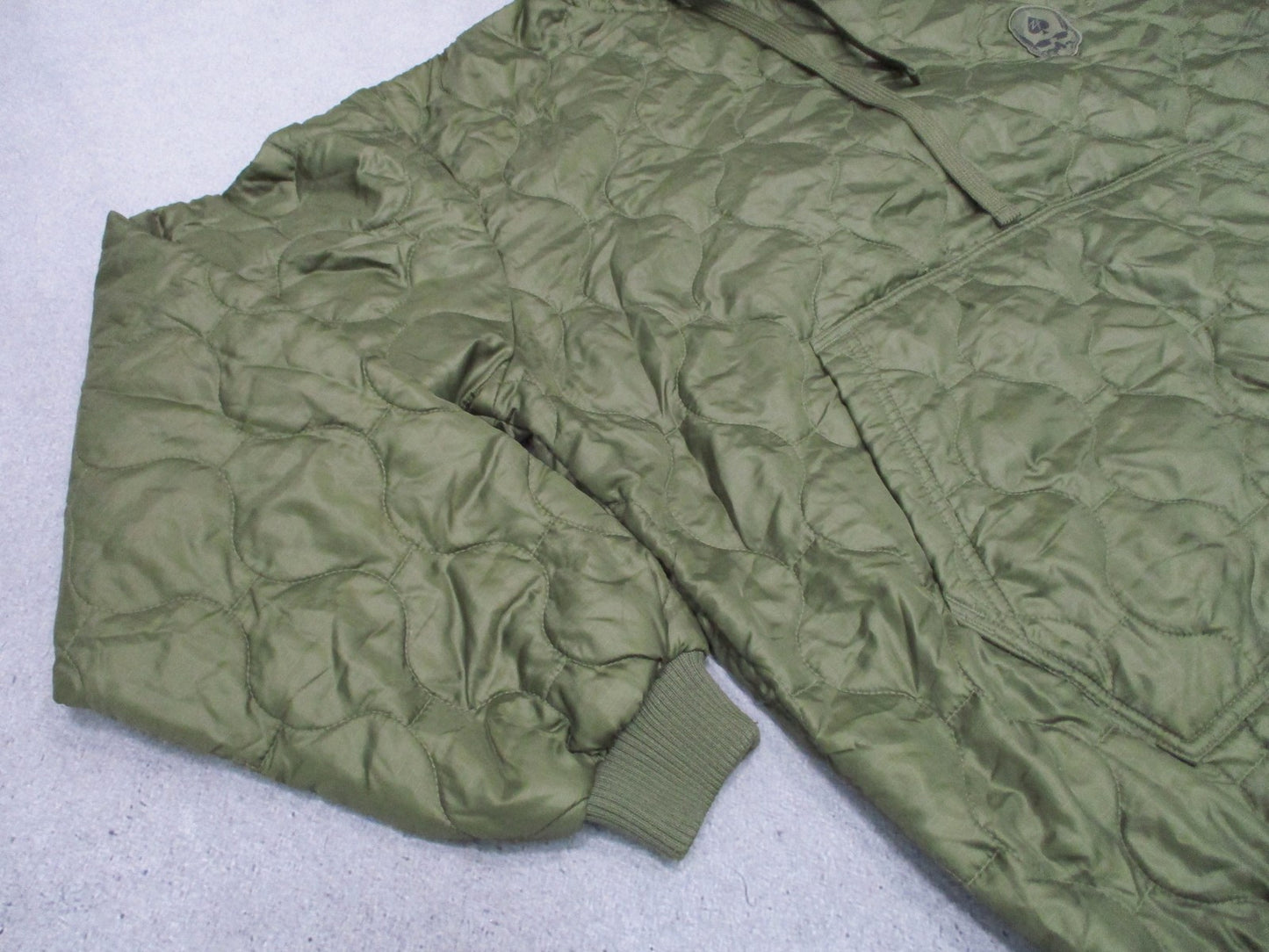 Zero Foxtrot Quilted Pullover Hoodie Men's Large Olive Green Skull Patch