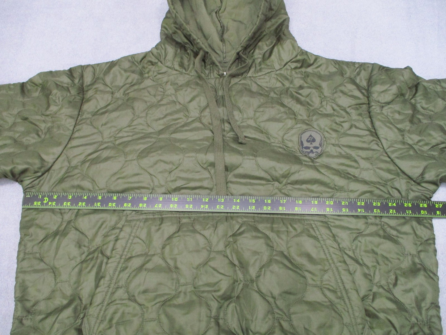 Zero Foxtrot Quilted Pullover Hoodie Men's Large Olive Green Skull Patch