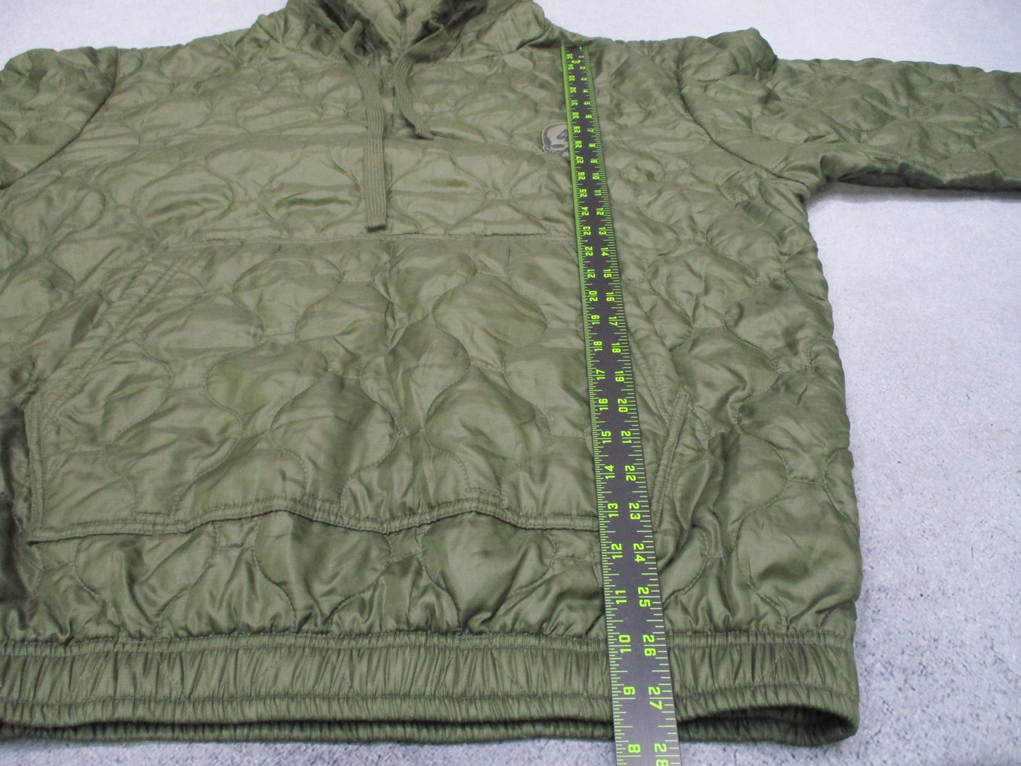Zero Foxtrot Quilted Pullover Hoodie Men's Large Olive Green Skull Patch