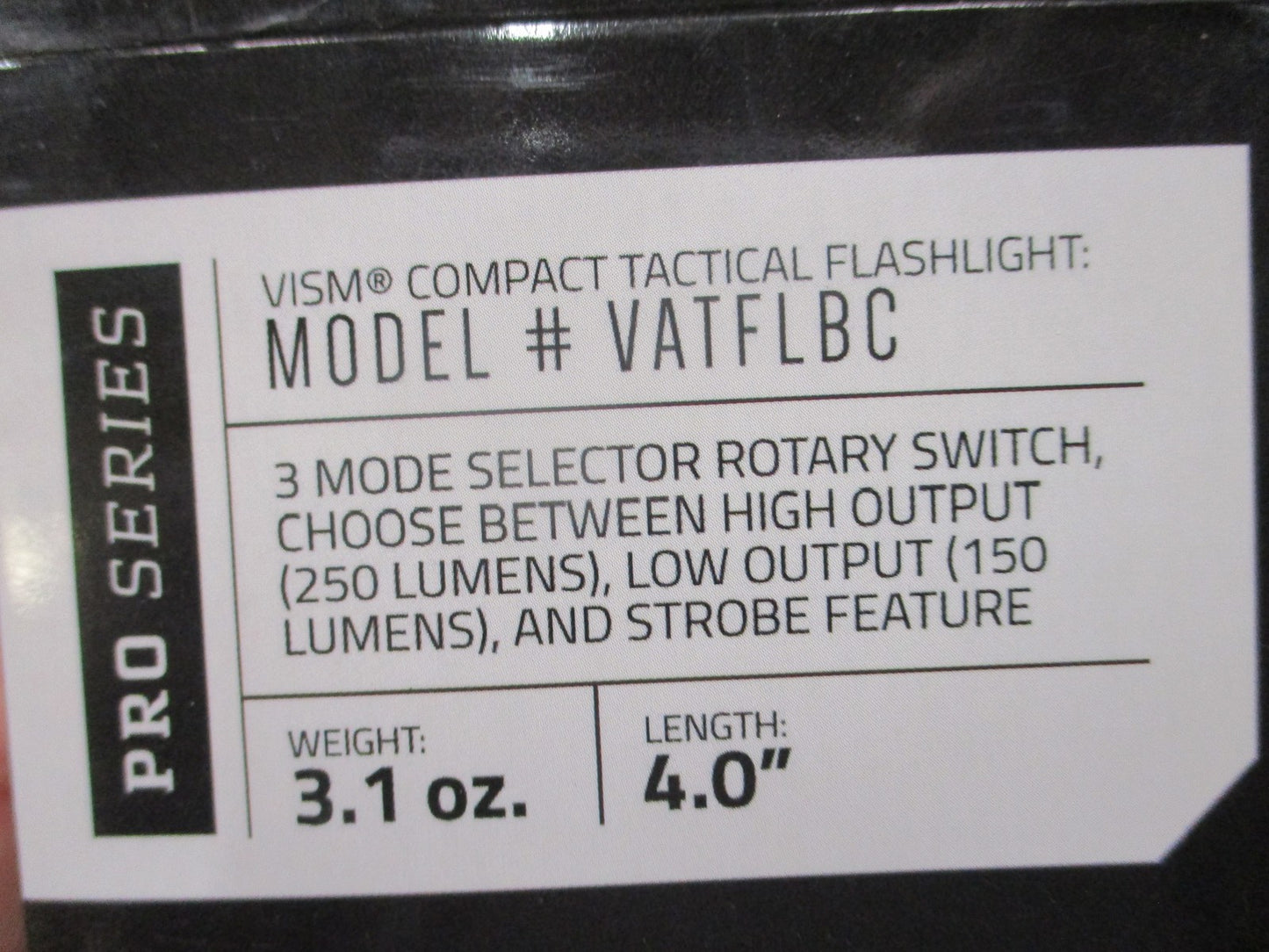 VISM by NcStar VATFLBC Compact Tactical Flashlight 250 Lumens w/ Rail Mount