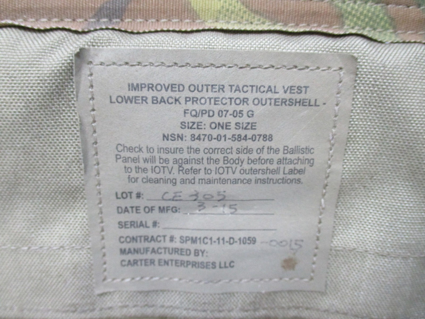 USED MULTICAM LOWER BACK PROTECTOR BUTT PAD ARMY OCP 8470-01-584-0788