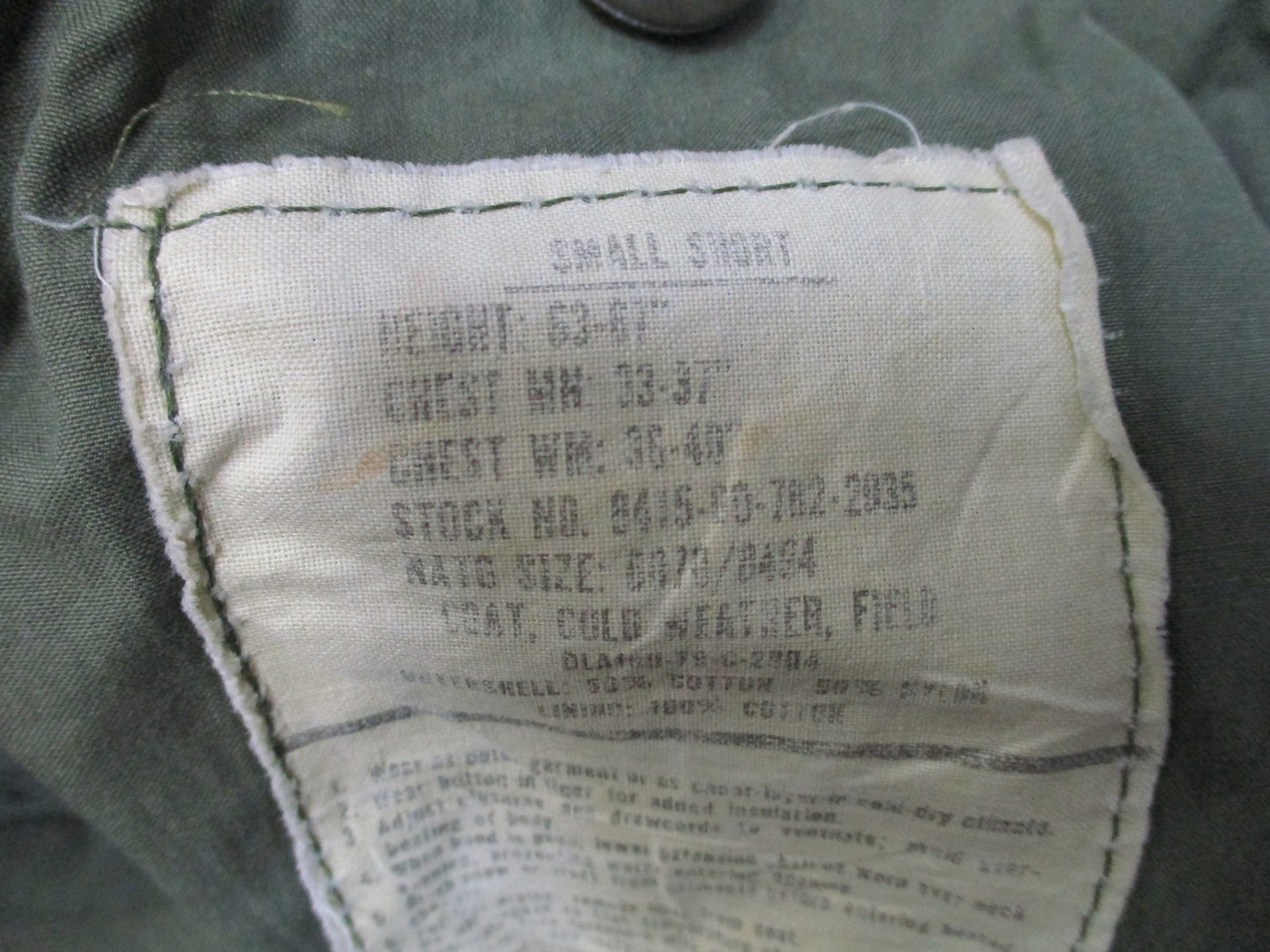 Vintage US Army M-65 Field Jacket OG-107 Small Short Military Coat Vietnam Era