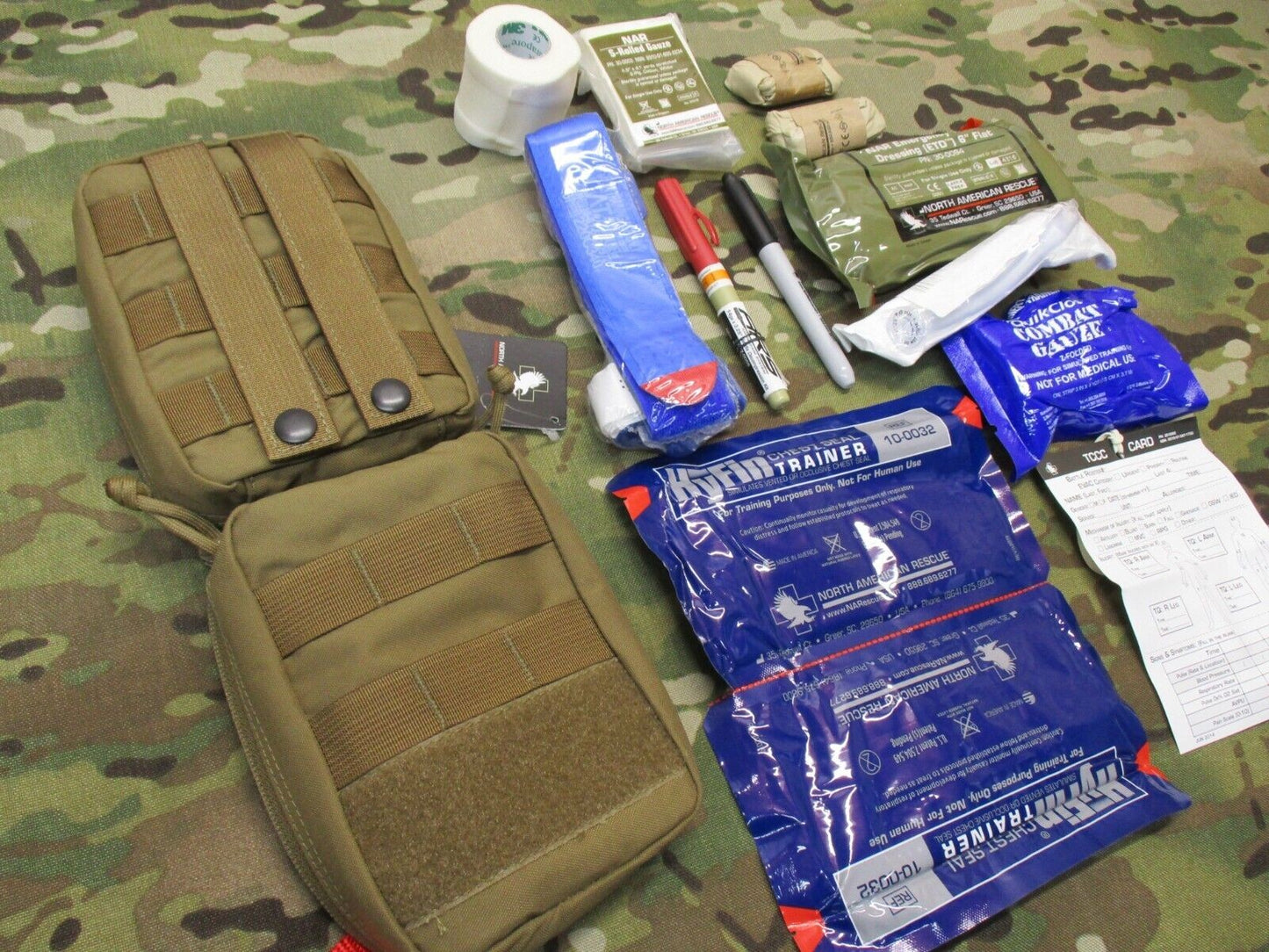 NAR TCCC Training Skills Kit Coyote Pouch Inert Demo Supplies Expired