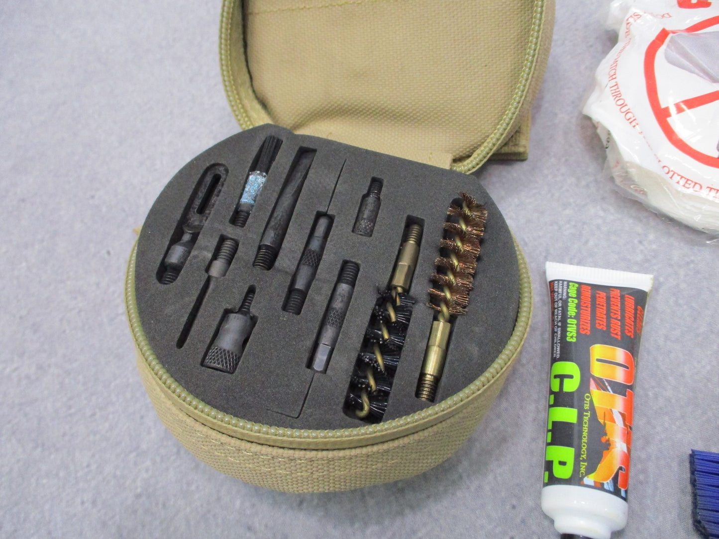 Otis 9mm Pistol Cleaning Kit Tan Soft Pack Military CLP Tool MOLLE Pouch