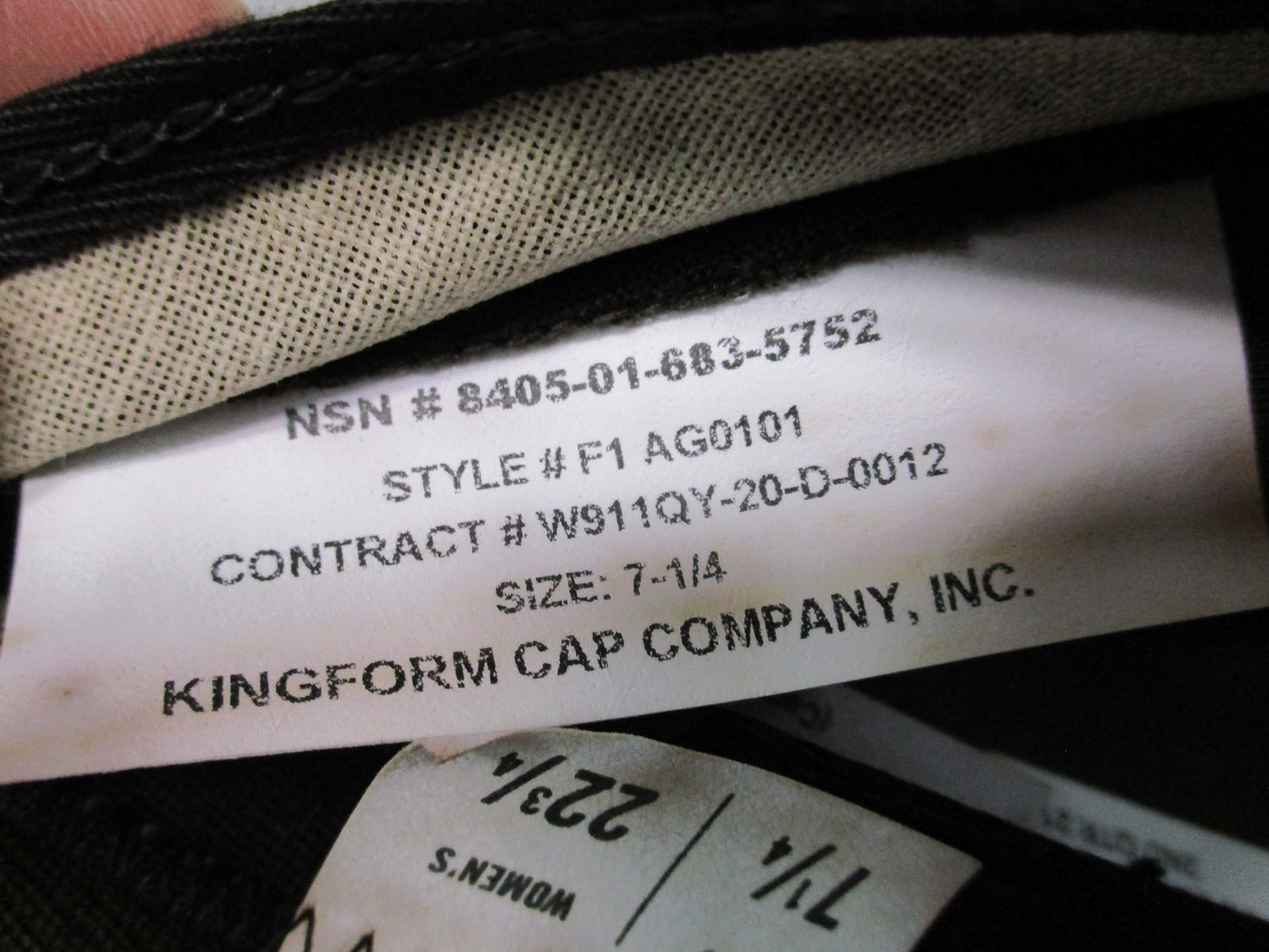 Kingform Cap Co. AGSU Garrison Cap Heritage Green 564 NSN 7-1/4 8405-01-683-5752