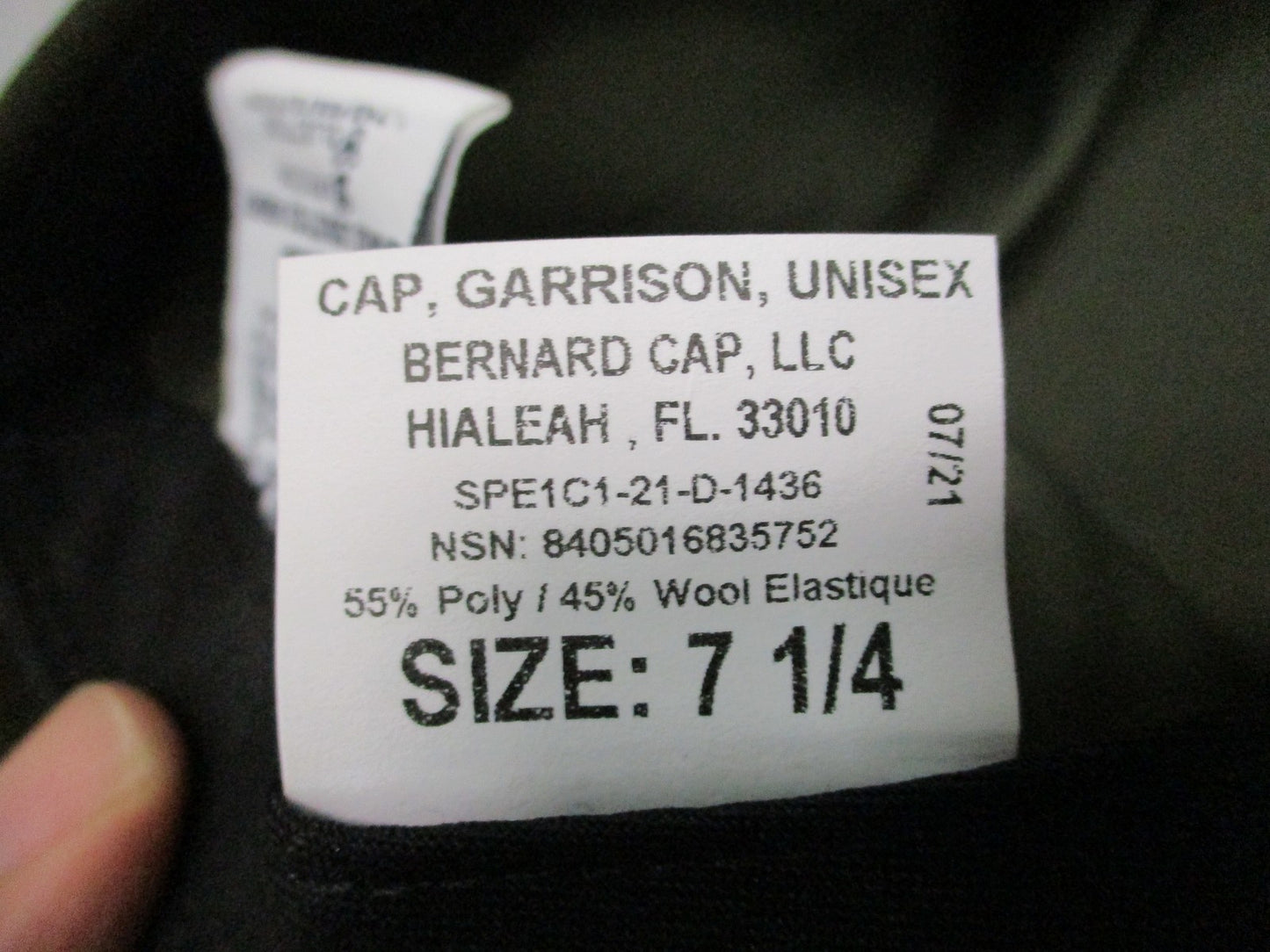 Bernard Cap Garrison Cap USGI NSN Heritage Green 7 1/4 8405-01-683-5752 AGSU