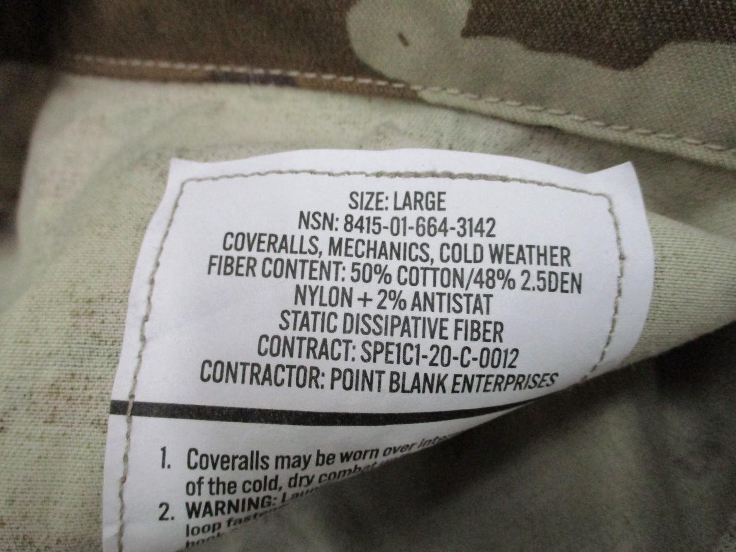 USGI ARMY ISSUE COLD WEATHER MECHANICS COVERALLS SCORPION MULTICAM OCP LARGE