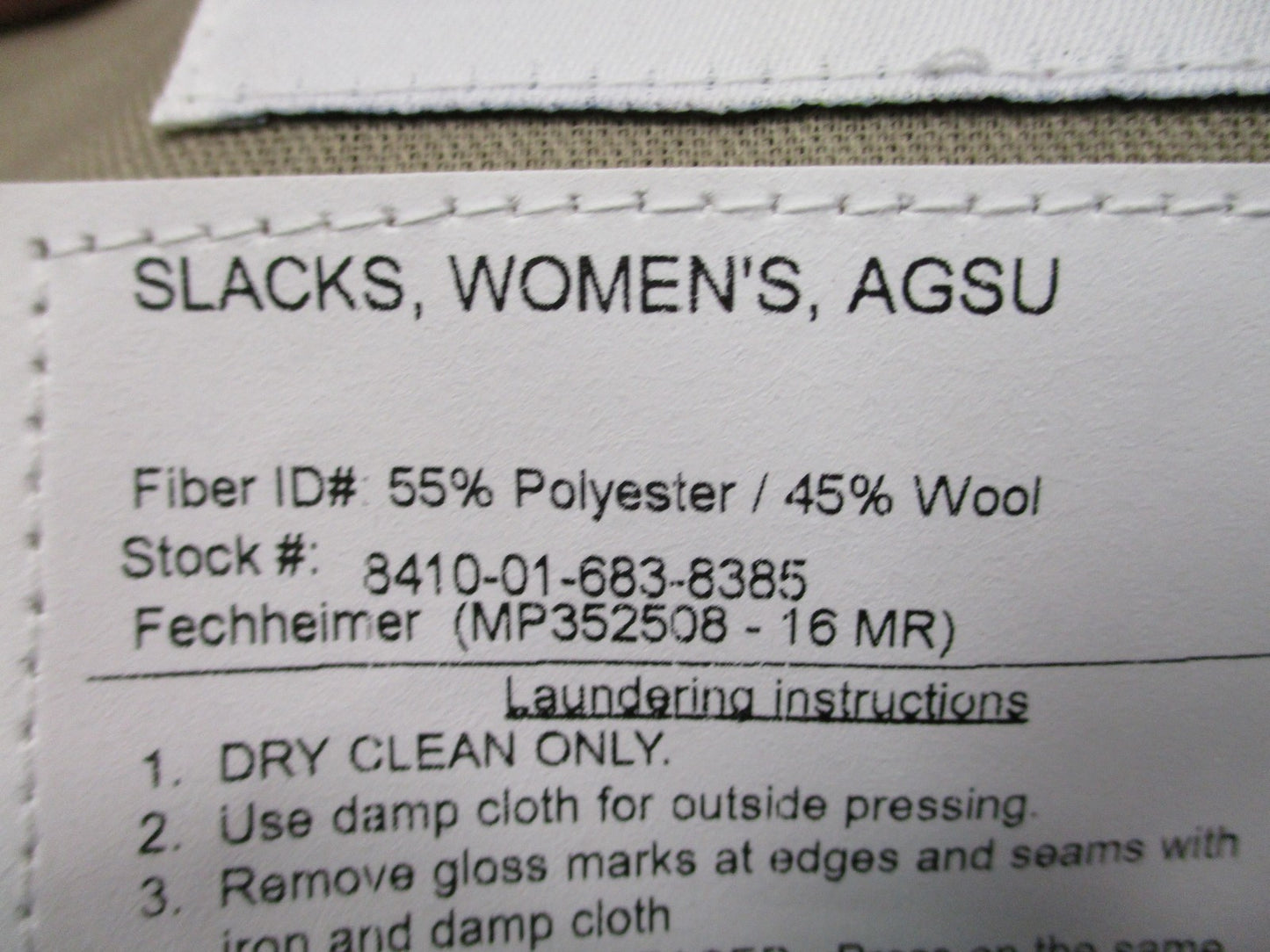 Flying Cross Women's AGSU Dress Slacks Khaki Tan Size 16 MR 8410-01-683-8385