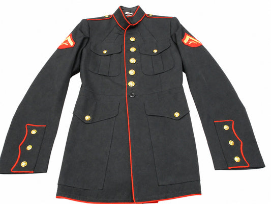 DSCP USMC Dress Blues Coat NSN Black Red Piping Man's 39L 8405-01-512-3170