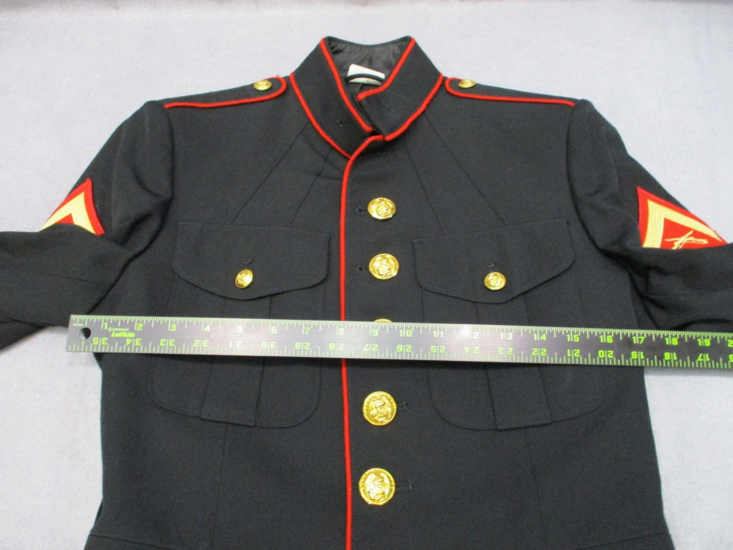 DSCP USMC Dress Blues Coat NSN Black Red Piping Man's 39L 8405-01-512-3170