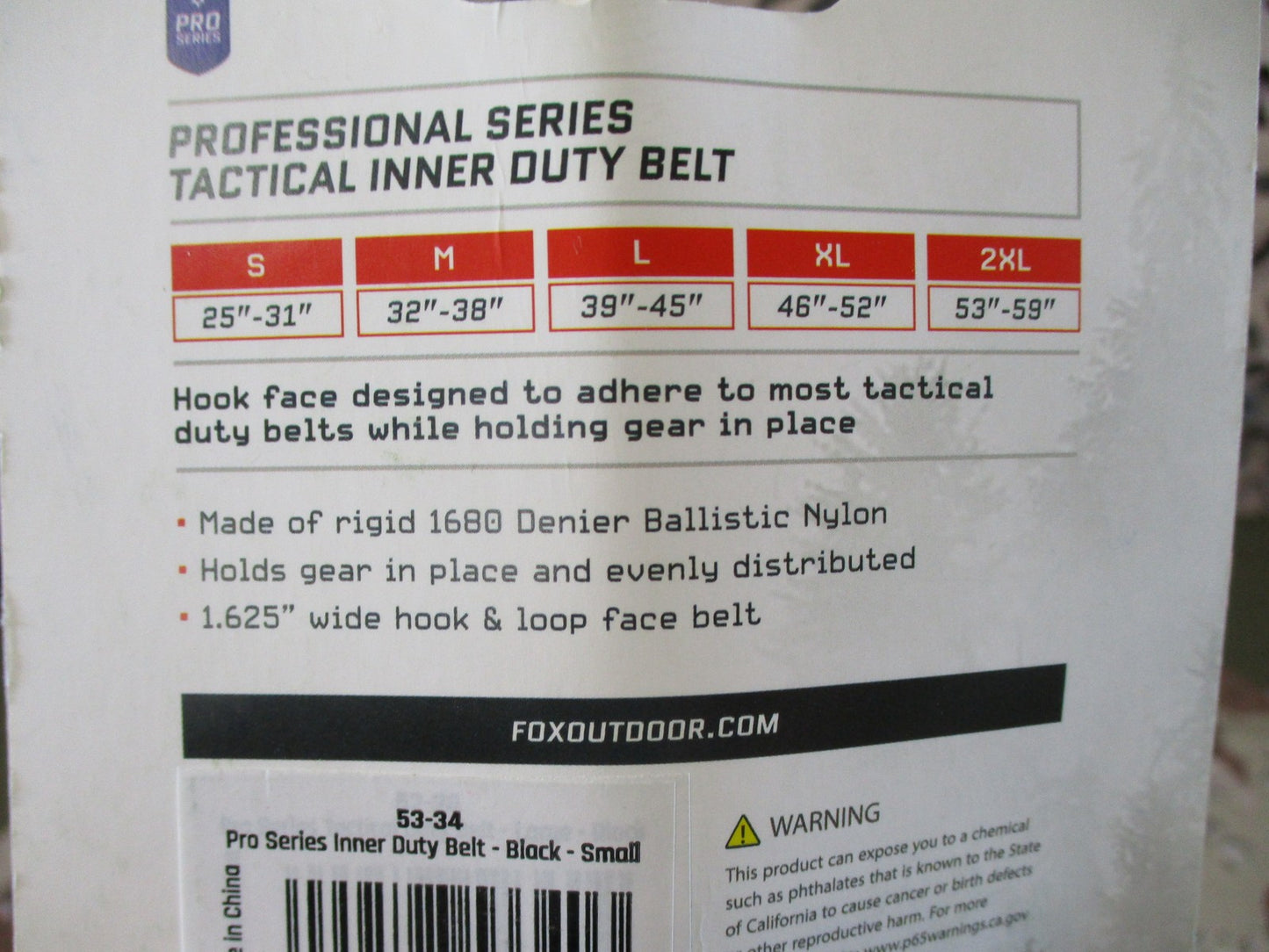 Fox Enforcement Pro Series Tactical Inner Duty Belt Black Size Small New