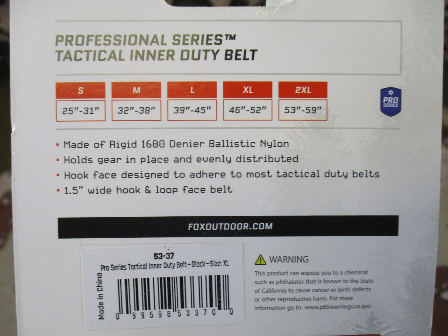 Fox Tactical Professional Series Inner Duty Belt Black Size XL New
