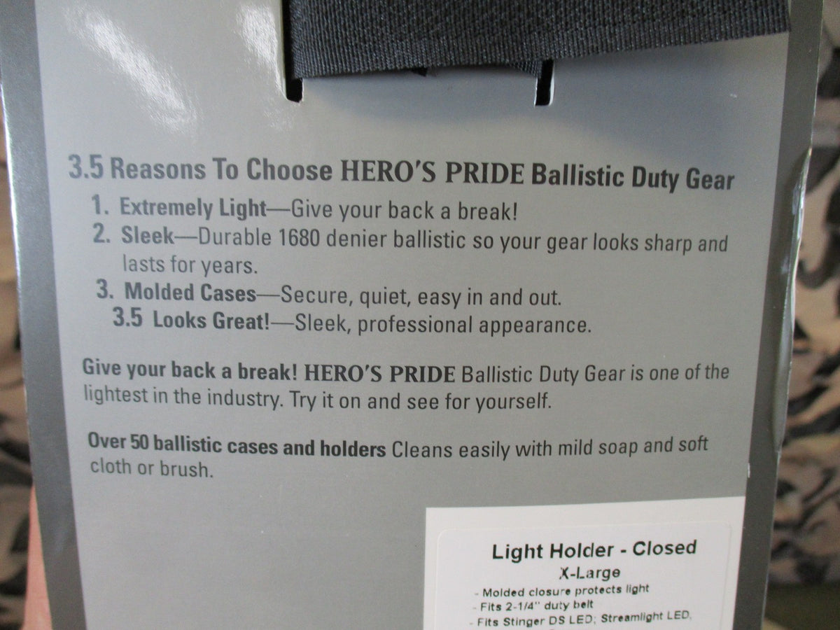 Hero's Pride 1070 Flashlight Holder Closed Top X-Large Fits 2-1/4" Duty Belt New