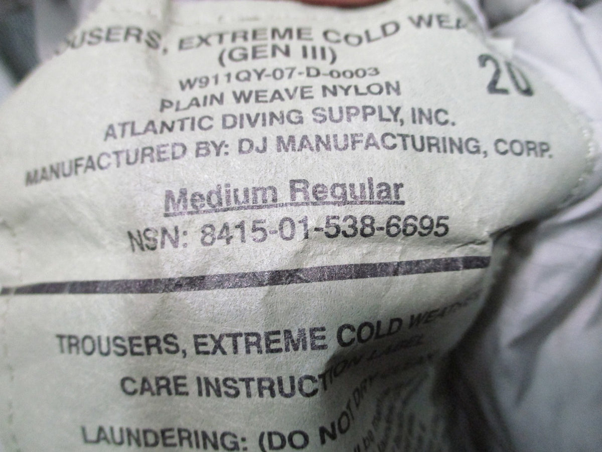 US Military Gen III Extreme Cold Weather Trousers Medium Regular ECWCS Pants
