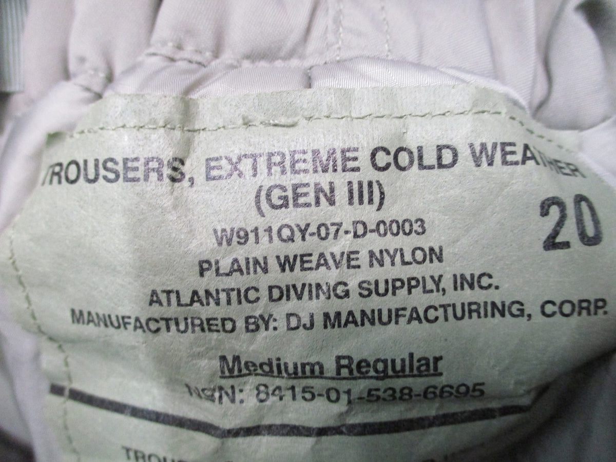 US Military Gen III Extreme Cold Weather Trousers Medium Regular ECWCS Pants