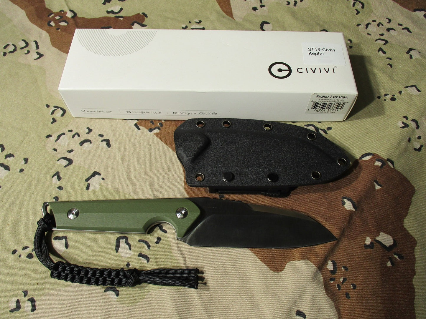 Civivi Kepler C2109A  Green G10 Fixed Blade Knife Satin 9CR18Mov Blade w/ Sheath